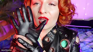 sexy short leather gloves - hot MILF teasing ASMR video with patch up up - glove fetish